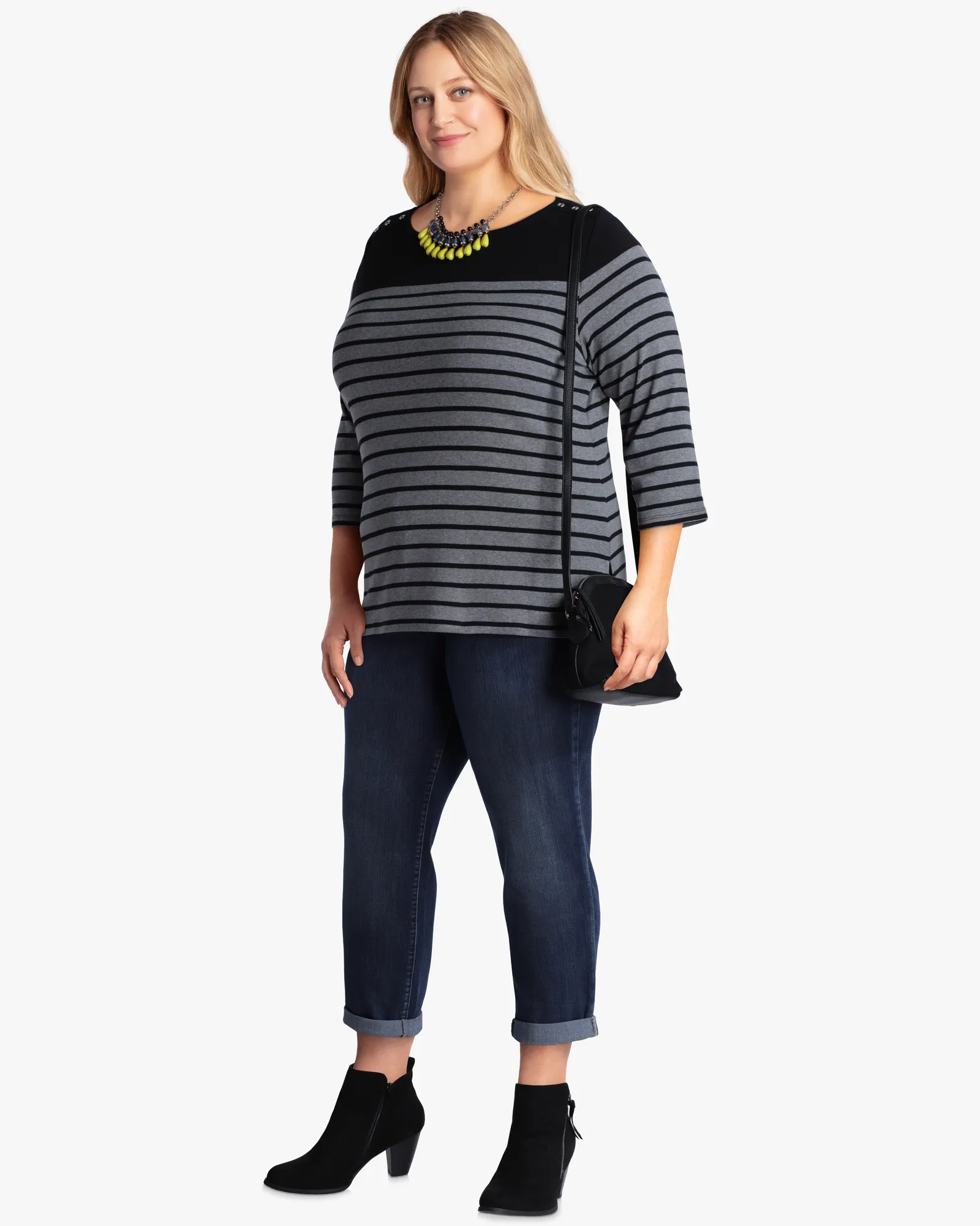 Vivi Striped Colorblock Tee | Charcoal Grey / Black