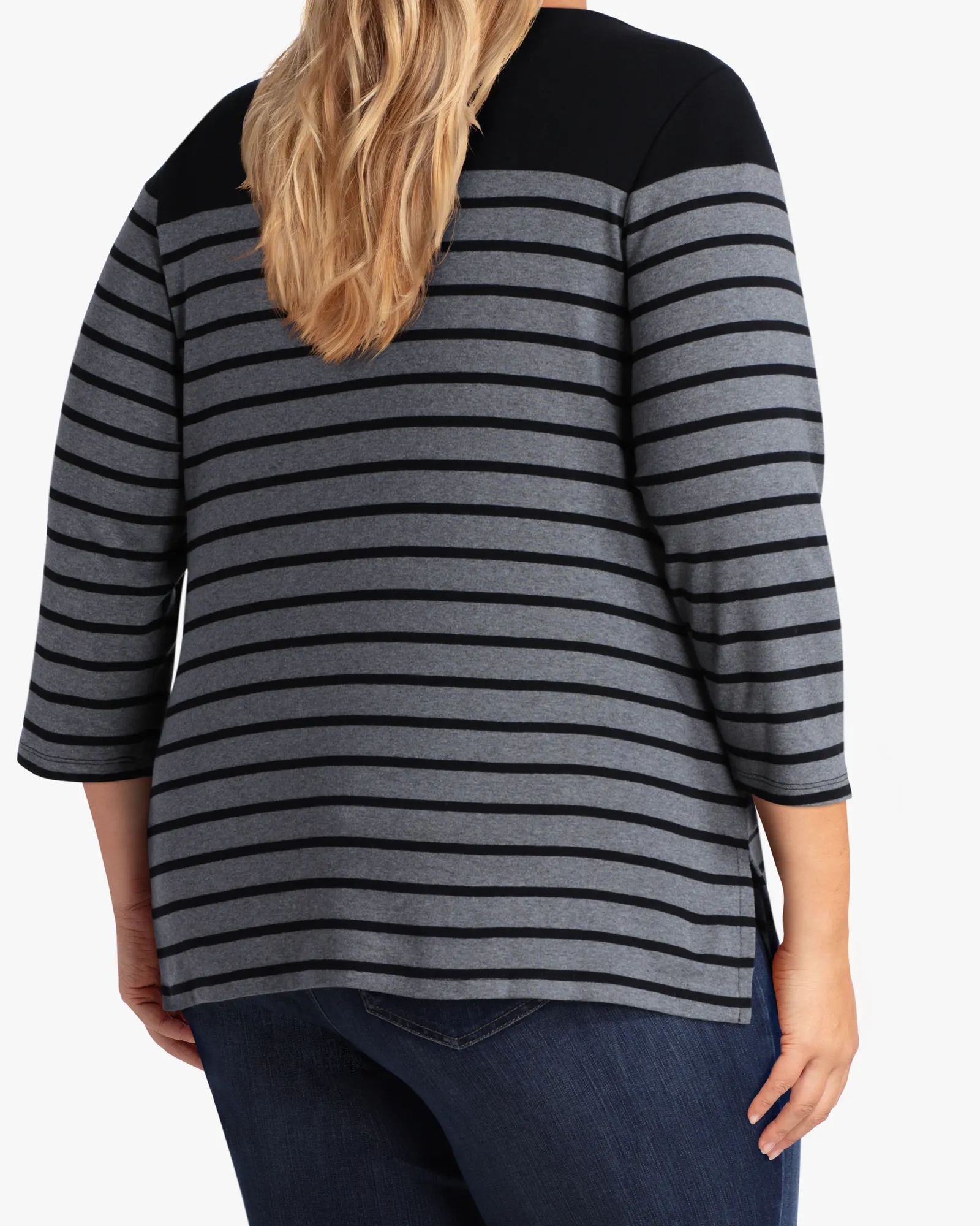 Vivi Striped Colorblock Tee | Charcoal Grey / Black