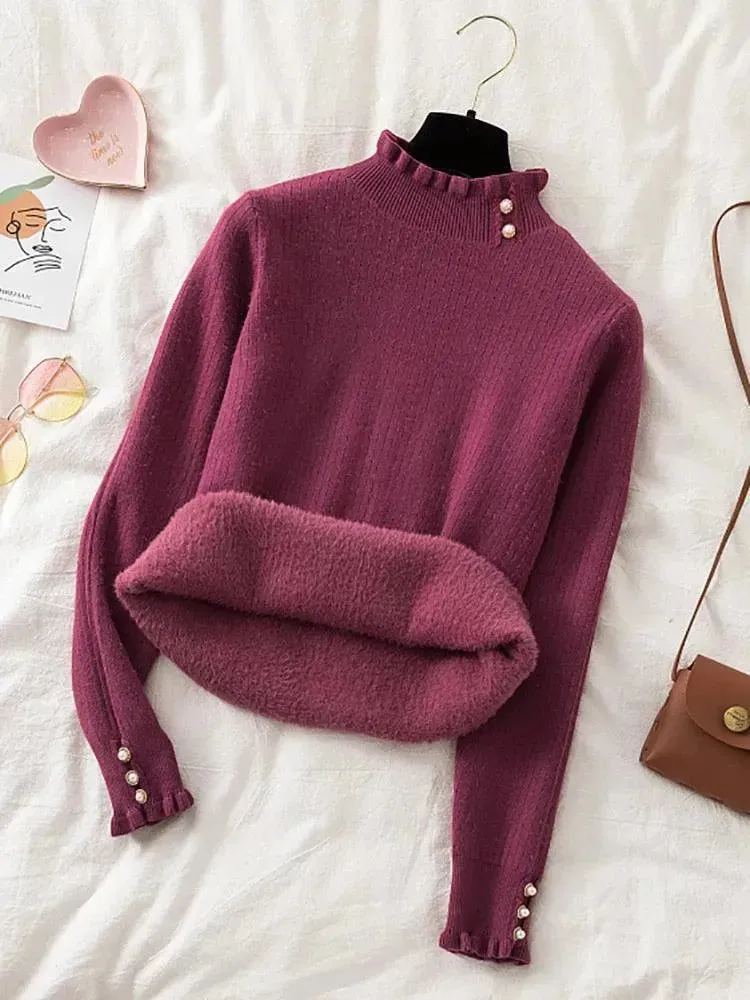 Winter Ruffled Mock Neck Sweaters