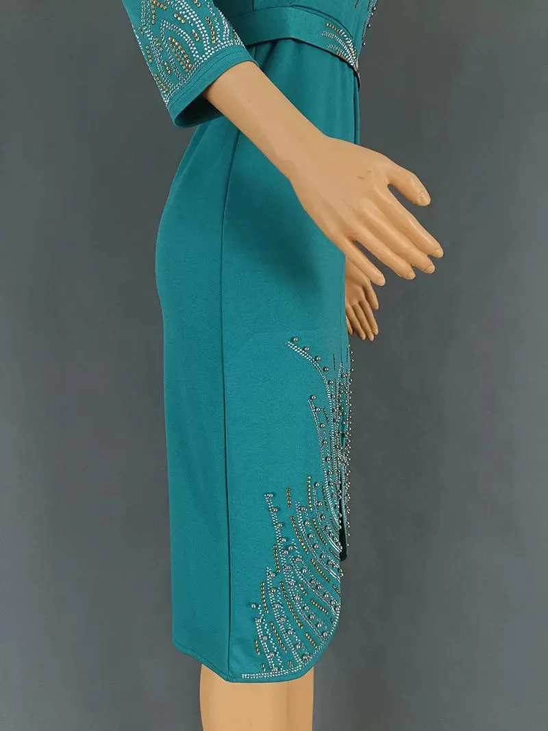 Women Luxury Dress O Neck Mesh Patchwork Slim Fit Knee Length