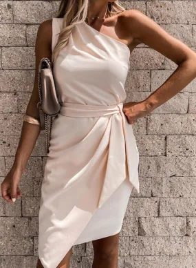 Women's Dresses Belted One Shoulder Mini Dress