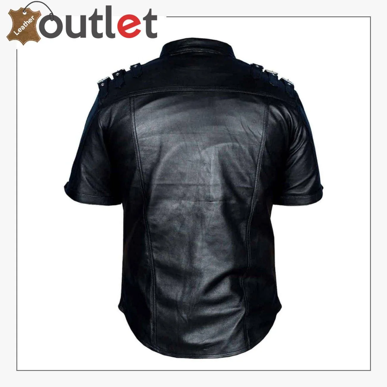 Womens Real Leather Black Police Shirt Handmade Leather Shirt