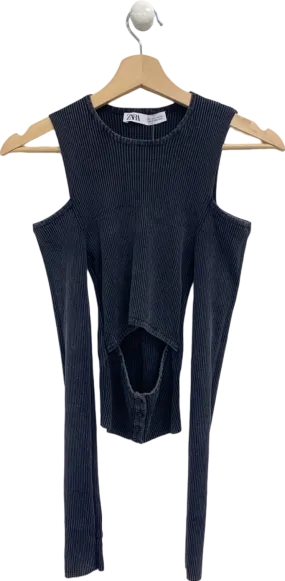 Zara Navy Ribbed Cut-Out Top UK S