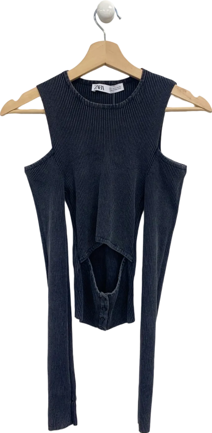 Zara Navy Ribbed Cut-Out Top UK S